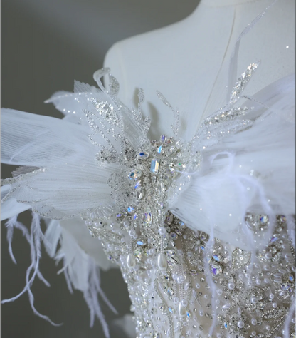 Fantasy Swan One Shoulder Princess Tulle Floor-Length Wedding Dress P2573