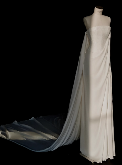 Elegantes weißes trägerloses Chiffon-Meerjungfrauen-Hochzeitskleid P2681