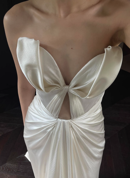 Designer French off-shoulder heart-shaped neckline white satin mermaid –  PreppyDress