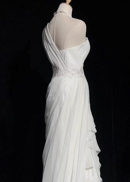 French style white one-shoulder sleeveless floor-length wedding dress –  PreppyDress