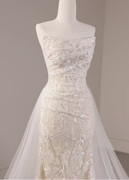 Elegant tube top lace small train mermaid retro wedding dress P2734 –  PreppyDress