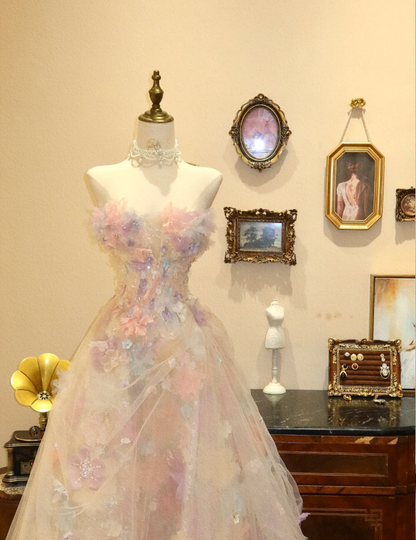 strapless open back dress Chic Ball Gown Sweetheart luxury Princess Prom Dress Pink Long Evening  Gowns MLS002 main image 0