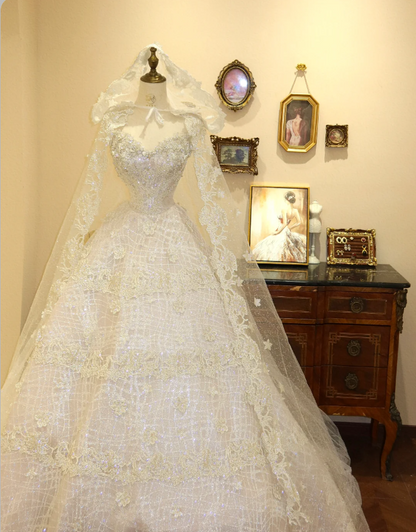 Sanftes Prinzessinnen Brautkleid P2778 mit herzförmigem Ausschnitt, Spitze, Tüll und A-Linie, bodenlang