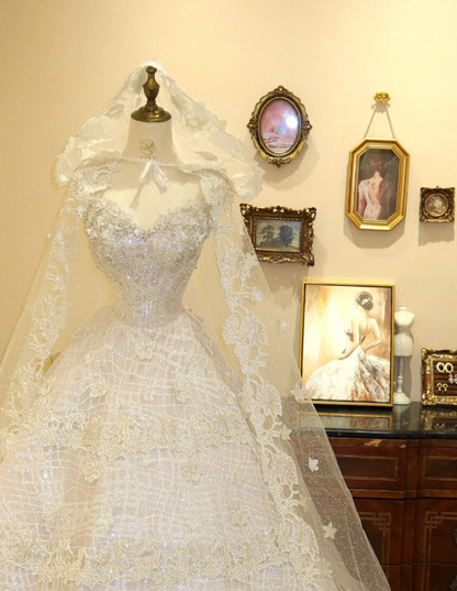 Gentle Princess White Heart-Shaped Neck Lace Tulle A-Line Floor-Length –  PreppyDress