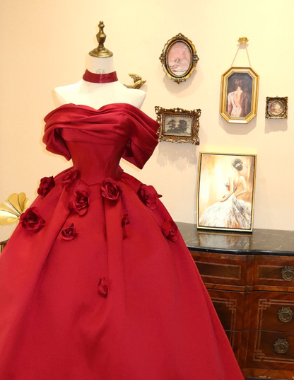 Beautiful red satin one-shoulder A-line floor-length wedding dress P27 PreppyDress Beautiful red satin one-shoulder A-line floor-length wedding dress P27 PreppyDress