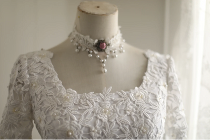 Vintage Square Neck Short Sleeve Satin Elegant Floor-Length Wedding Dress P2803