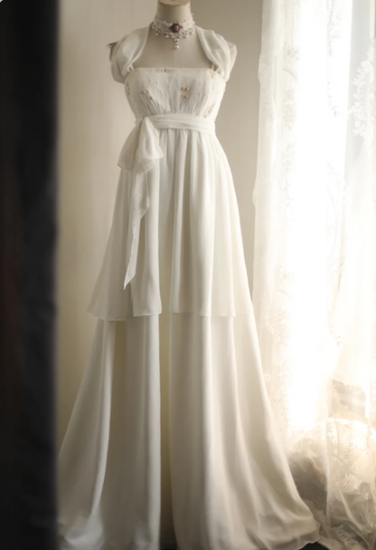 Einfaches Neckholder-Brautkleid aus römischem Chiffon, fließend P2809