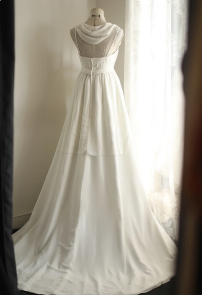 Einfaches Neckholder-Brautkleid aus römischem Chiffon, fließend P2809