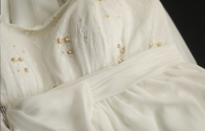 Einfaches Neckholder-Brautkleid aus römischem Chiffon, fließend P2809