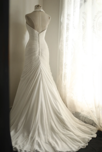 Roman Style Halter Neck Chiffon Fishtail A-Line Wedding Dress P2812   PreppyDress