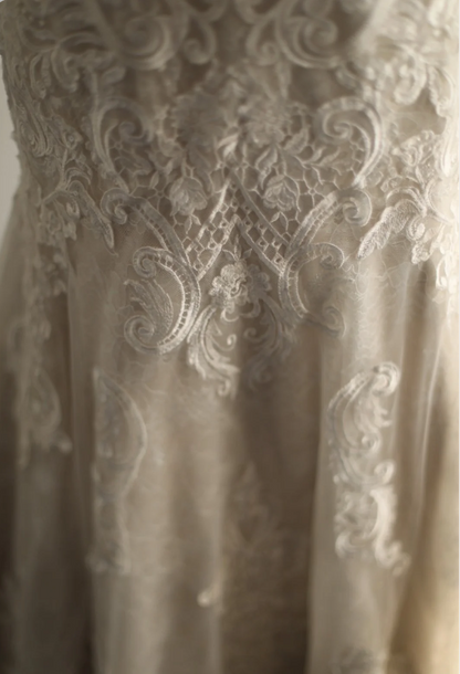 strapless open back dress Vintage Lace Mesh Splicing Heart-Shaped Neck Mermaid Princess Wedding –  PreppyDress