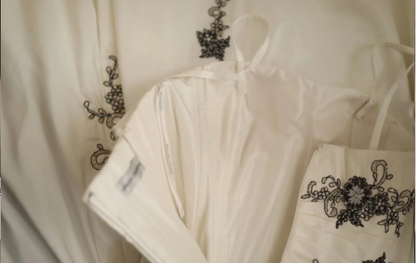 Hochzeitskleid Retro Palace unregelmäßiges Satinperlen-Trägerkleid P2818