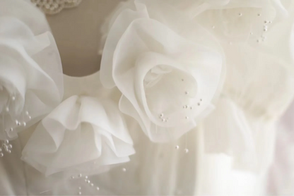 Prinzessin Puffärmel Plissiert Handgemacht Blumen Tüll A-Linie Brautkleid P2819
