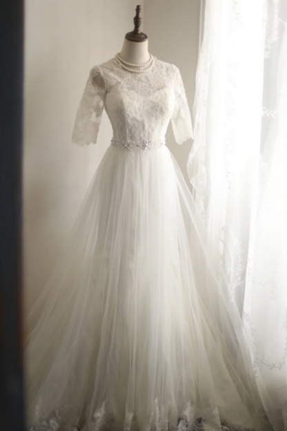Elegant White Short Sleeve Vintage Palace Lace A-Line Wedding Dress P2 PreppyDress Elegant White Short Sleeve Vintage Palace Lace A-Line Wedding Dress P2 PreppyDress