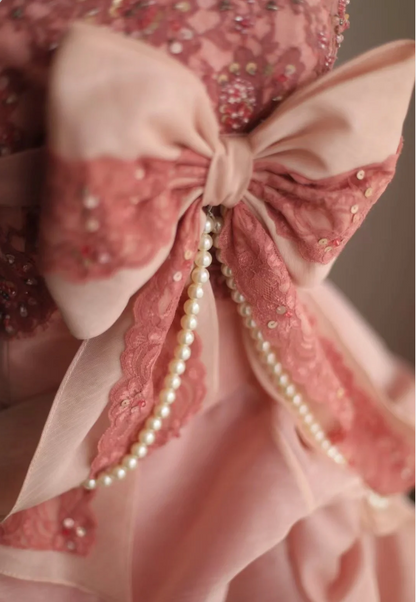 Rosa Rose unregelmäßig plissiert handgemachte Blume bauschige Prinzessin Hochzeitskleid P2845