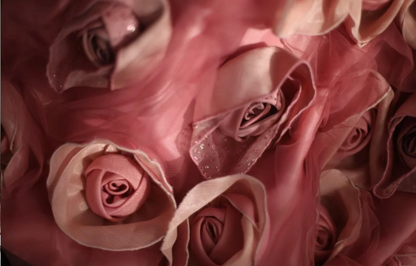 Rosa Rose unregelmäßig plissiert handgemachte Blume bauschige Prinzessin Hochzeitskleid P2845