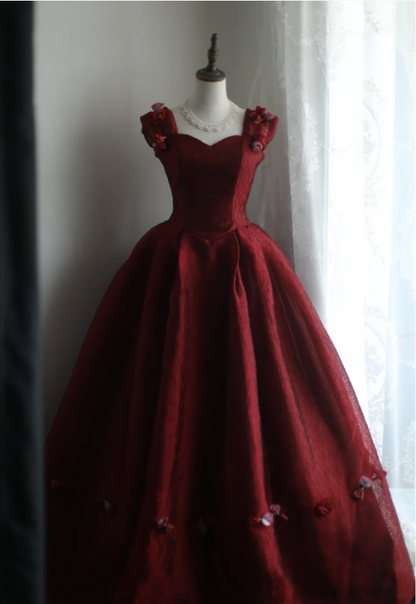 Gorgeous burgundy retro shoulder-wrapped sweetheart neckline puffy pri PreppyDress Gorgeous burgundy retro shoulder-wrapped sweetheart neckline puffy pri PreppyDress