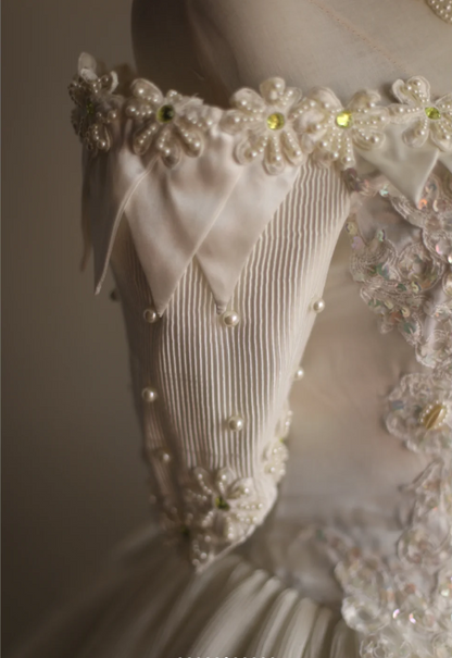 Soft cream hand-beaded one-shoulder vintage wedding dress P2863   PreppyDress
