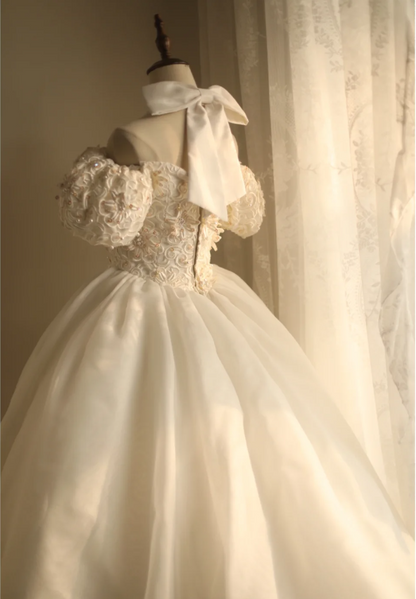 Princess Puff Sleeve Halter Neck Beaded Puff Wedding Dress P2866 –  PreppyDress