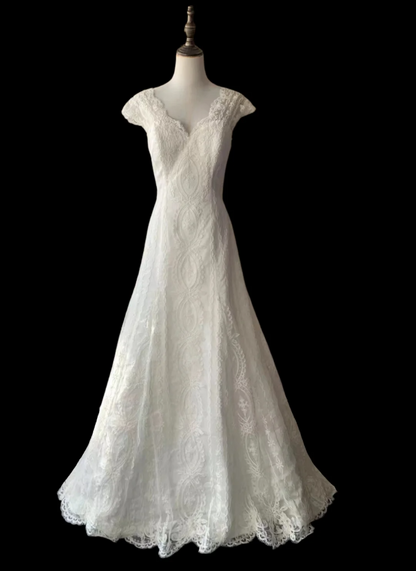 Vintage schulterfreies Hochzeitskleid aus Palastspitze P2867