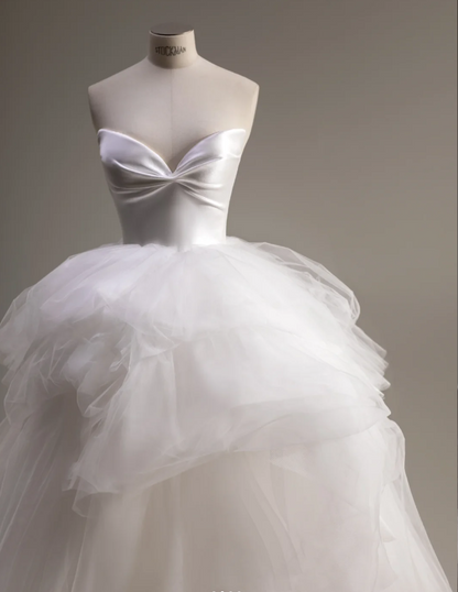 Bowknot tube top design multi-layer irregular tulle flowing wedding dress P2878