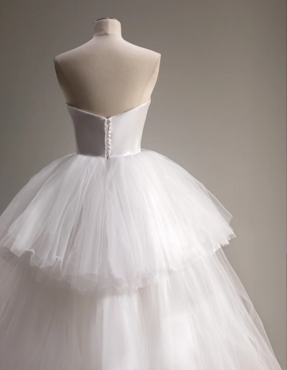 Bowknot tube top design multi-layer irregular tulle flowing wedding dress P2878