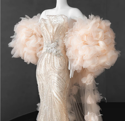 Elegant Champagne Pink Sequined Luxury Mermaid Wedding Dress P2888   PreppyDress