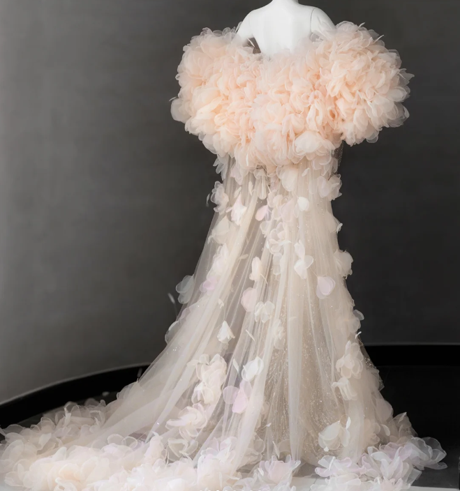 Elegant Champagne Pink Sequined Luxury Mermaid Wedding Dress P2888 PreppyDress Elegant Champagne Pink Sequined Luxury Mermaid Wedding Dress P2888 PreppyDress