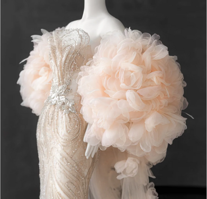 Elegantes Champagner-Pink Pailletten Luxus Meerjungfrau Brautkleid P2888