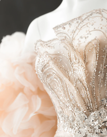 Elegantes Champagner-Pink Pailletten Luxus Meerjungfrau Brautkleid P2888