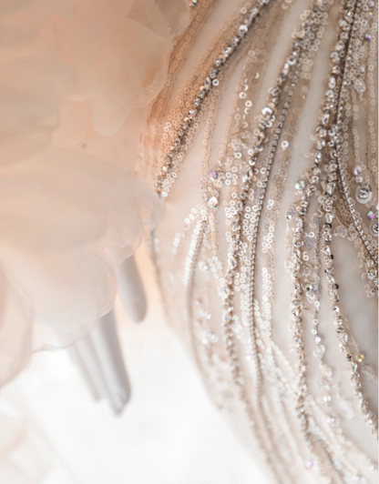 Elegantes Champagner-Pink Pailletten Luxus Meerjungfrau Brautkleid P2888