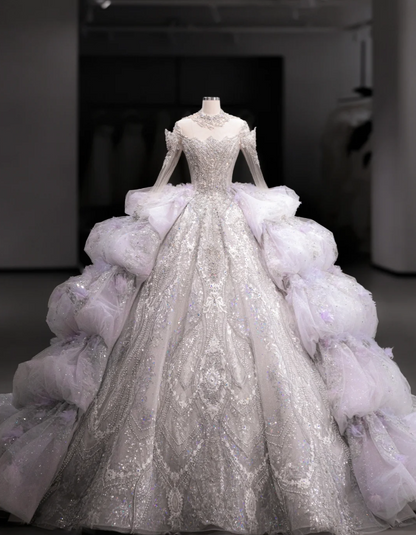 Gorgeous design purple crystal beaded princess fluffy floor-length wed –  PreppyDress