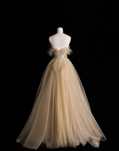 Gold Glitter Strapless Sequined A-Line Tulle Floor-Length Wedding Dres PreppyDress Gold Glitter Strapless Sequined A-Line Tulle Floor-Length Wedding Dres PreppyDress
