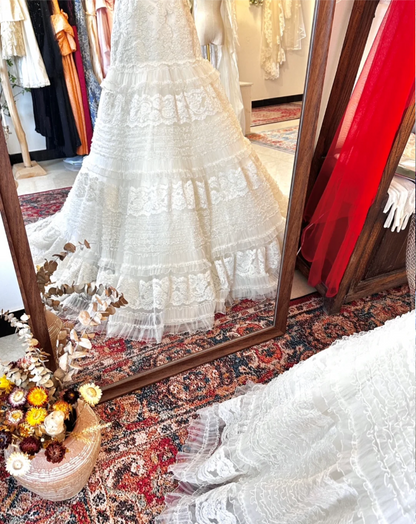 Retro tube top lace cake fishtail wedding dress with small train P2907 –  PreppyDress