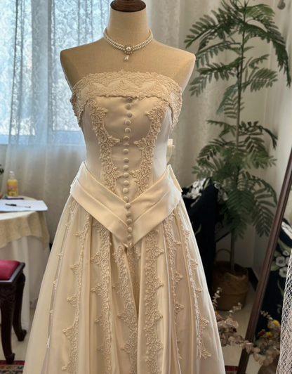 cream strapless wedding dress MARION Strapless A-line Satin Gown