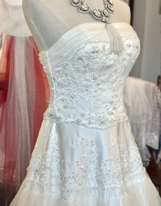 Retro Strapless Cake Skirt Layered Floor-Length Wedding Dress P2928