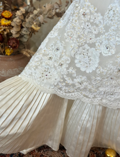 Design vase neck waist satin pleated beaded lace fishtail floor-length wedding dress P2934