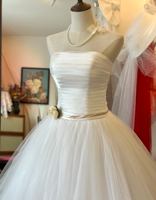 Princess Alice White Strapless Layered Tulle Puffy Floor-Length Wedding Dress P2939