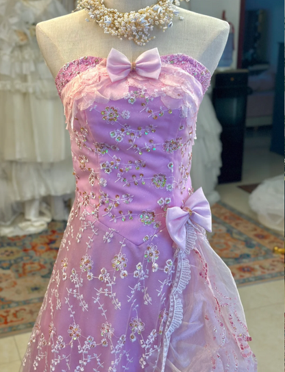 open lace back dress Vintage Purple Wedding Dresses Spaghetti Strap Cinderella Ball Gown De –  Viniodress main image 1