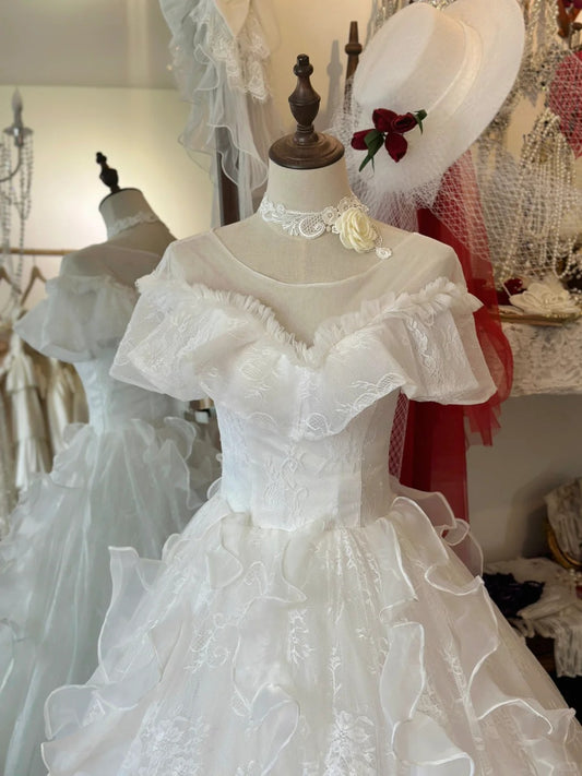 Princess One Shoulder Bag Shoulder A-Line Tulle Floor-Length Wedding Dress P2945