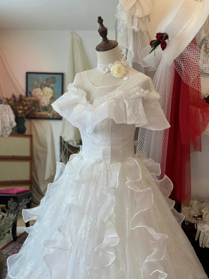 Prinzessin One-Shoulder A-Linien Tüll Bodenlanges Hochzeitskleid P2945