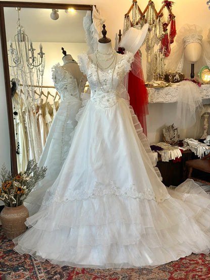 Schulterprinzessin Schleife Tüll Bodenlanges Hochzeitskleid P2951