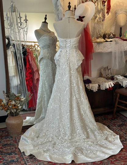 Vintage Heavy Beaded Large Lace Tube Top Wedding Dress with Train P295 –  PreppyDress
