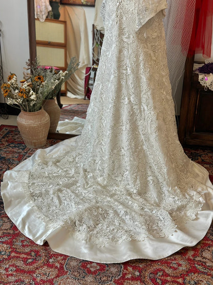 chinese dress ladies Bridal heavy laBridal heavy lace beaded modest Tiered wedding dress fa –  Angelgown main image 1
