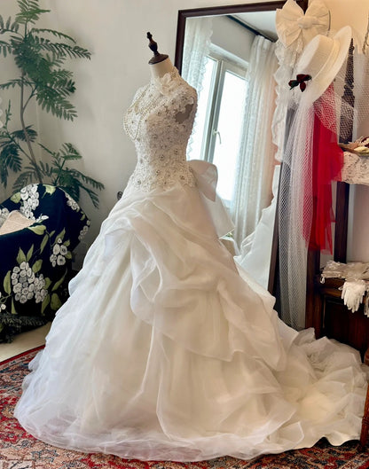 Retro Elegant Heavy Beaded Lace Tulle Splicing Shoulder-Wrap Trailing   PreppyDress