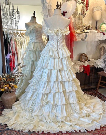 Light beige tube top cake layered trailing wedding dress P2957 - AS PHOTO / US2 Light beige tube top cake layered trailing wedding dress P2957 - AS PHOTO / US2