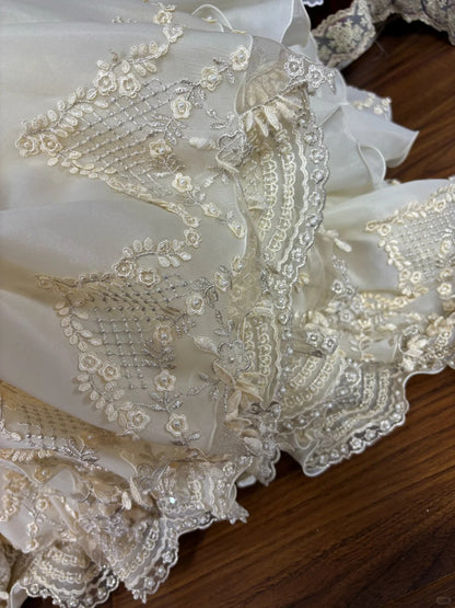 Vintage Elfenbein Brautkleid aus Chiffon mit Herzausschnitt und Spitze P2958