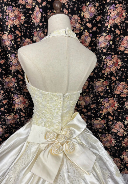 Vintage Ivory Halter Neck Satin Hollow Lace Wedding Dress P2959 PreppyDress Vintage Ivory Halter Neck Satin Hollow Lace Wedding Dress P2959 PreppyDress
