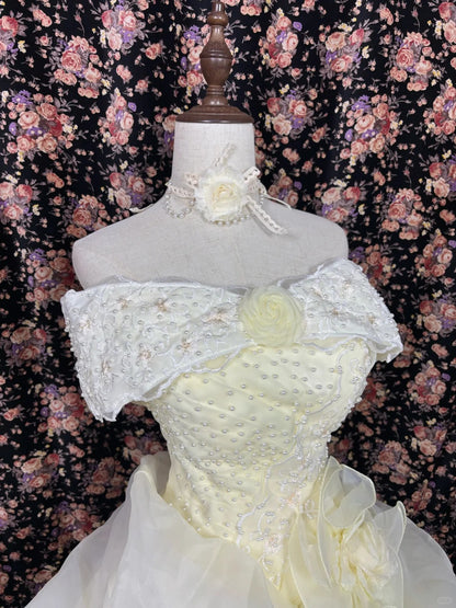 grey bridesmaid dresses australia Whimsical Floral Wedding Dress Fairy Yellow & Pink Embroidery Gown wit –  Viniodress