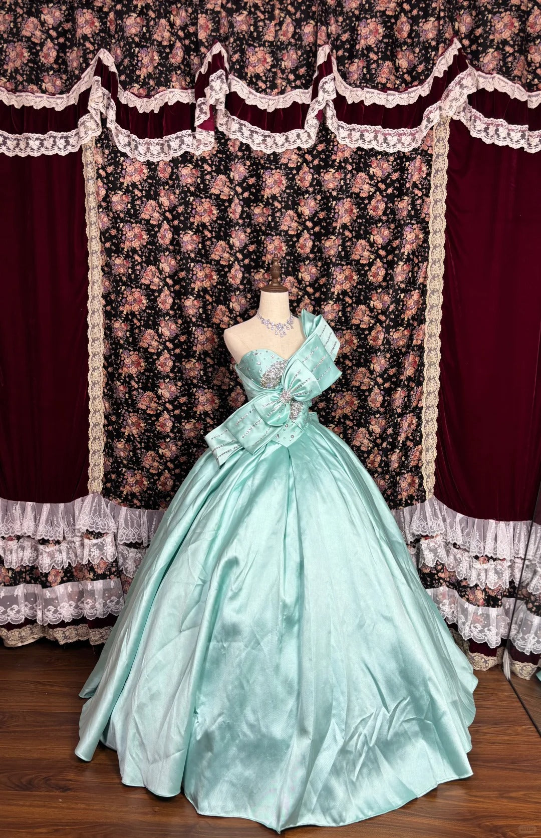 Beautiful mint green thick satin A-line wedding dress with big bow P29 – PreppyDress